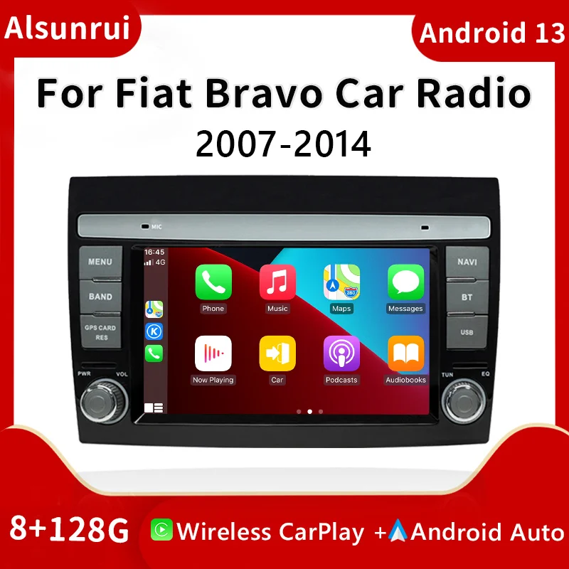 4G Carplay 2 Din Android 13 Car Radio For Fiat/Bravo 2007 2008 2009 20102011 2012 Multimedia GPS Navigation Stereo Head Unit DSP