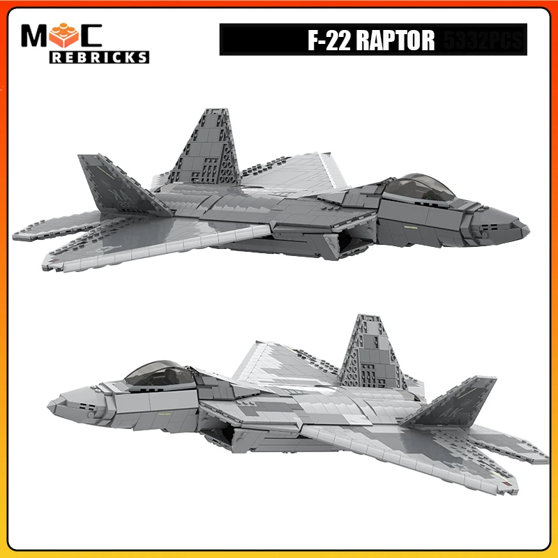 MOC Building Blocks US Air Force Military Aircraft F-22 Raptor Stealth Fighter Assembly Airplane Model Kids Creative Bricks Toys