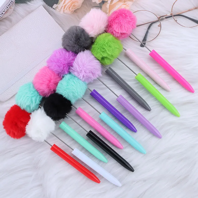 50pcs Plush Plastic Beaded Pen Cute Ball Beaded Ballpoint Pen Furry Gift Pens Student School Office Supplies Korean Stationery