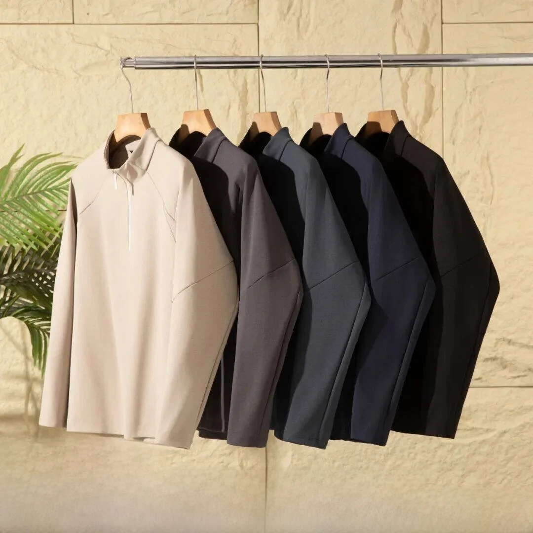 

Outdoor Men's Base irt f Zip 3D Tailoring Autumn Winter Stand Fit Long Sve Casual Sle Non Fading Nylon Spandex