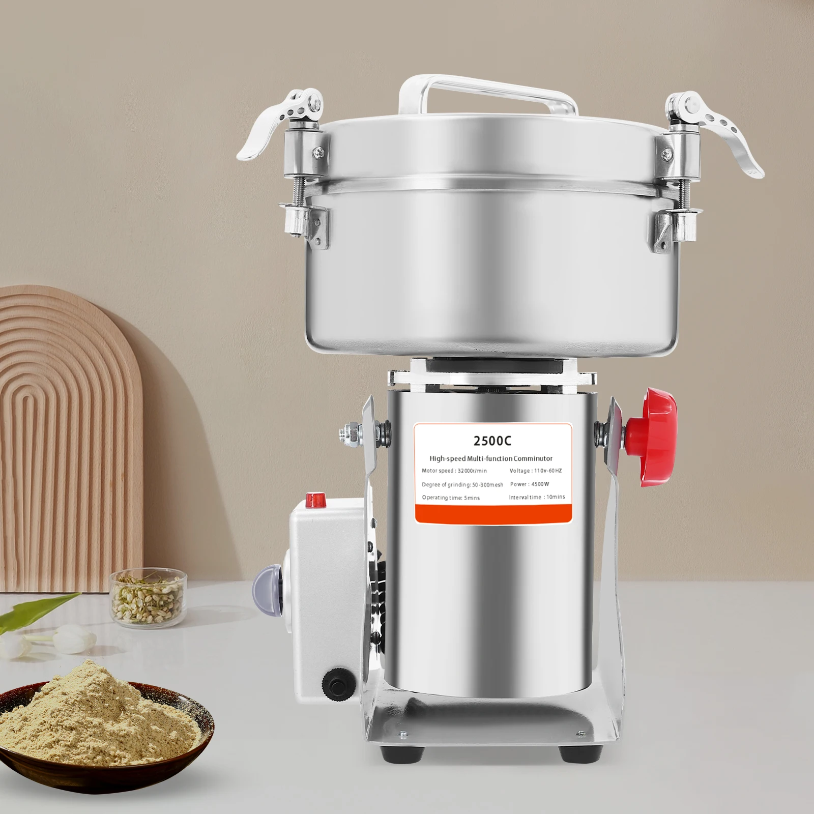 Food-grade Electric Grain Mill, 304 Stainless Steel Large Capacity Intelligent Timing Mill， Grains and Medicinal Grist Mill