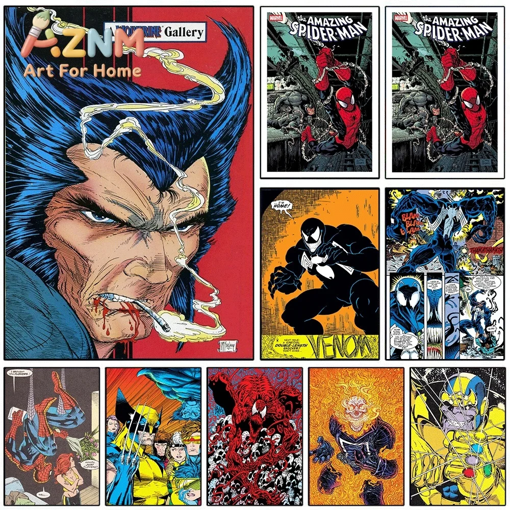 Wolverine Venom Spider Man Vintage Comic Canvas Wall Art Unframed Single Canvas Print Superhero Poster Home Bedroom Living Roo