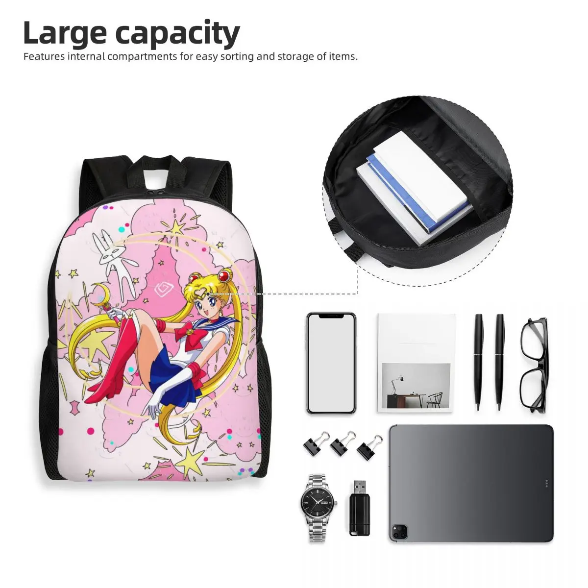 Personalizado Sailors Moons Bonito Dos Desenhos Animados Mochilas Homens Mulheres Casual Bookbag para Escola Faculdade Anime Sacos