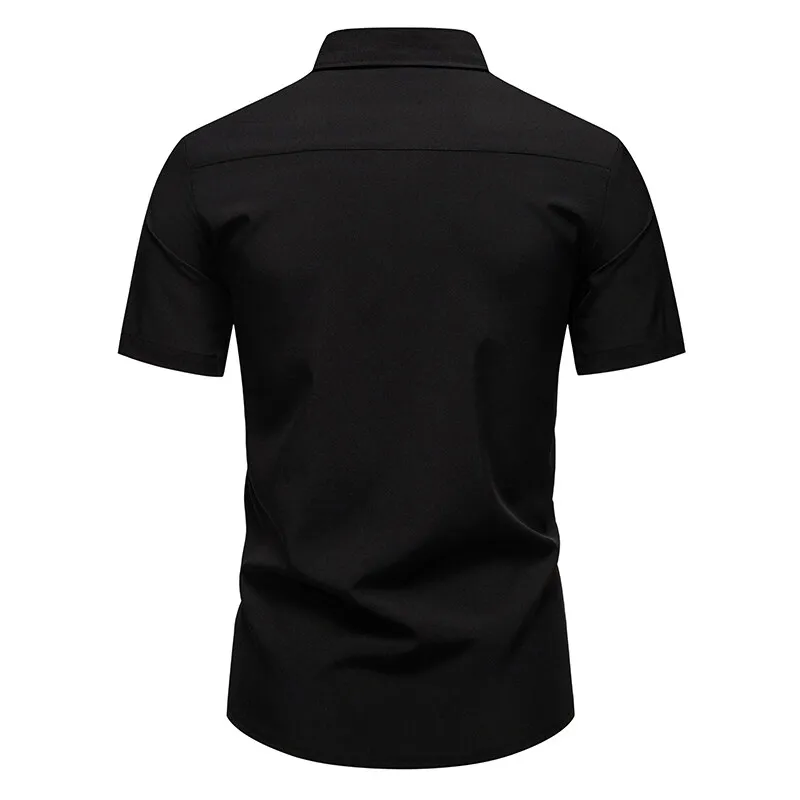 Summer Men's Color Block Short Sleeve Casual Shirt Patchwork Daily Office Social Business Work Top Male Office Wear