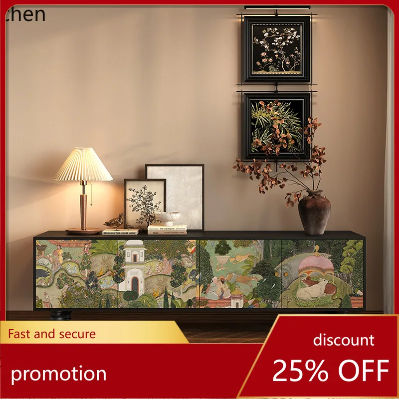 

ZML Solid Wood Abstract Art TV Cabinet Storage Cabinet Integrated Bedroom Display Floor Cabinet