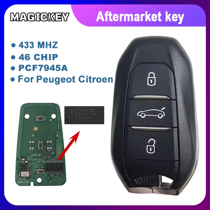 

3 Buttons Smart Key 433Mhz Keyless For 2010 2012 2014 2015 2016 CITROEN C4 DS4 DS5 For PEUGEOT 308 508 96742552ZD