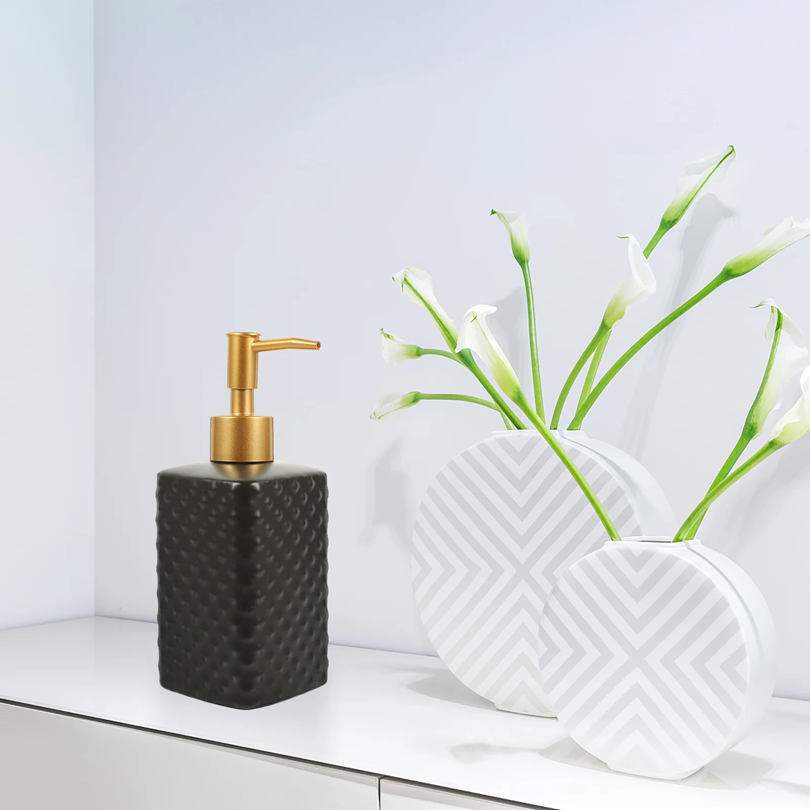 

Lotion Dispenser with Pump Bottle Ceramic Hand Shampoo Bottles Dispensers for Bathroom Wash Body Soap