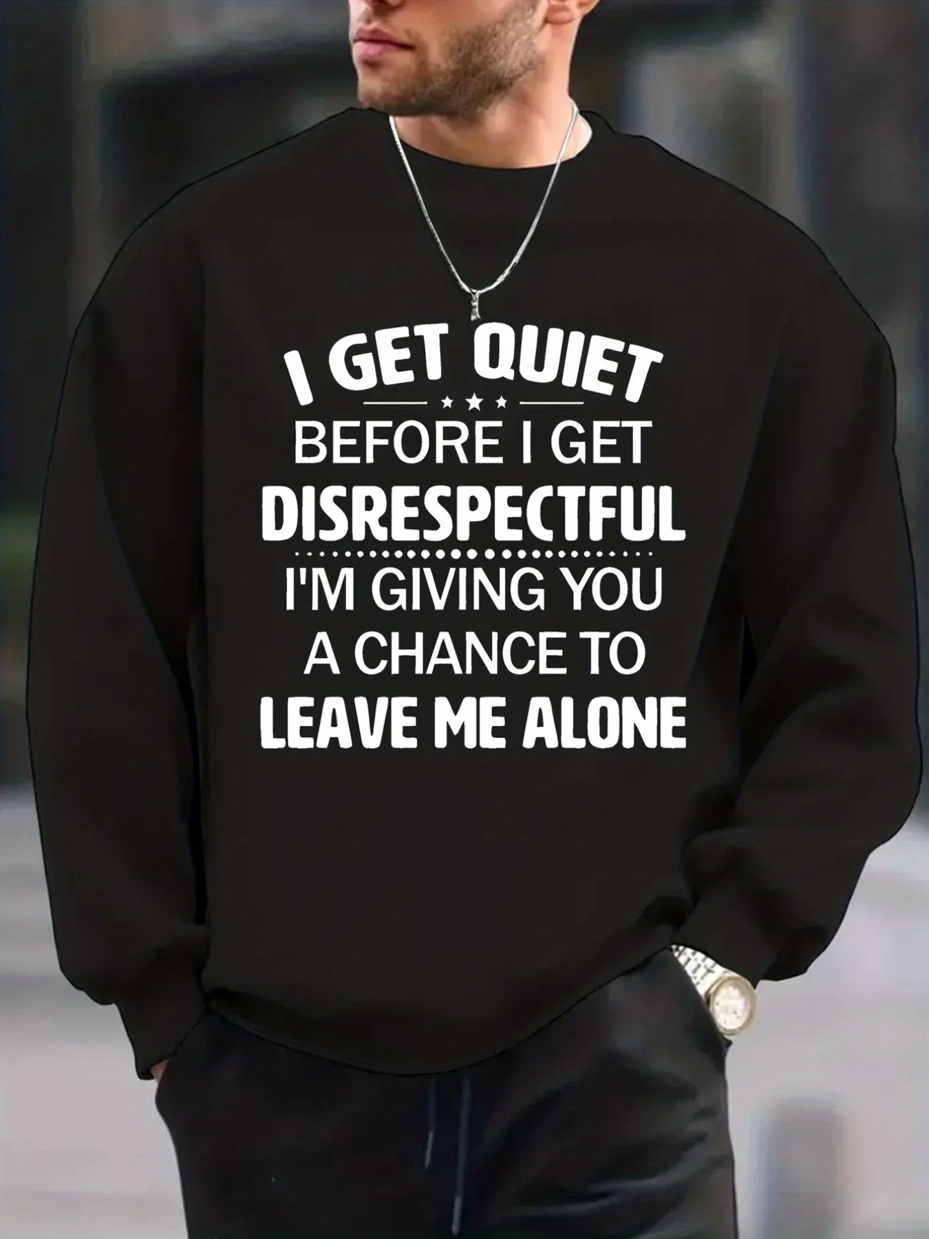 

Мужской забавный свитер с круглым вырезом с атларическим принтом — «Я буду тихий», прежде чем я грую», юмористические цитаты с L