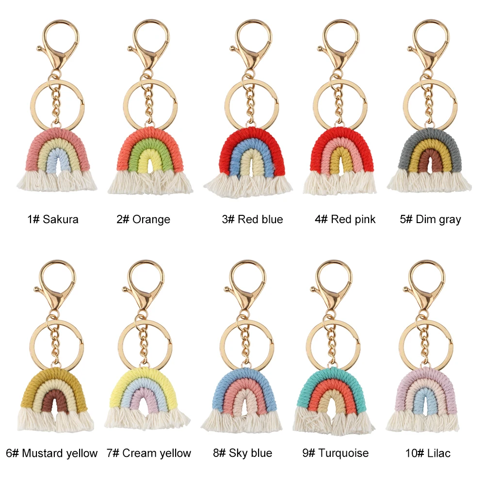 New 1Pc Fashion Bohemian Tassel Rainbow Keychain For Women Creative Design Cotton Handmade Key Chain Handbag Couple Gift