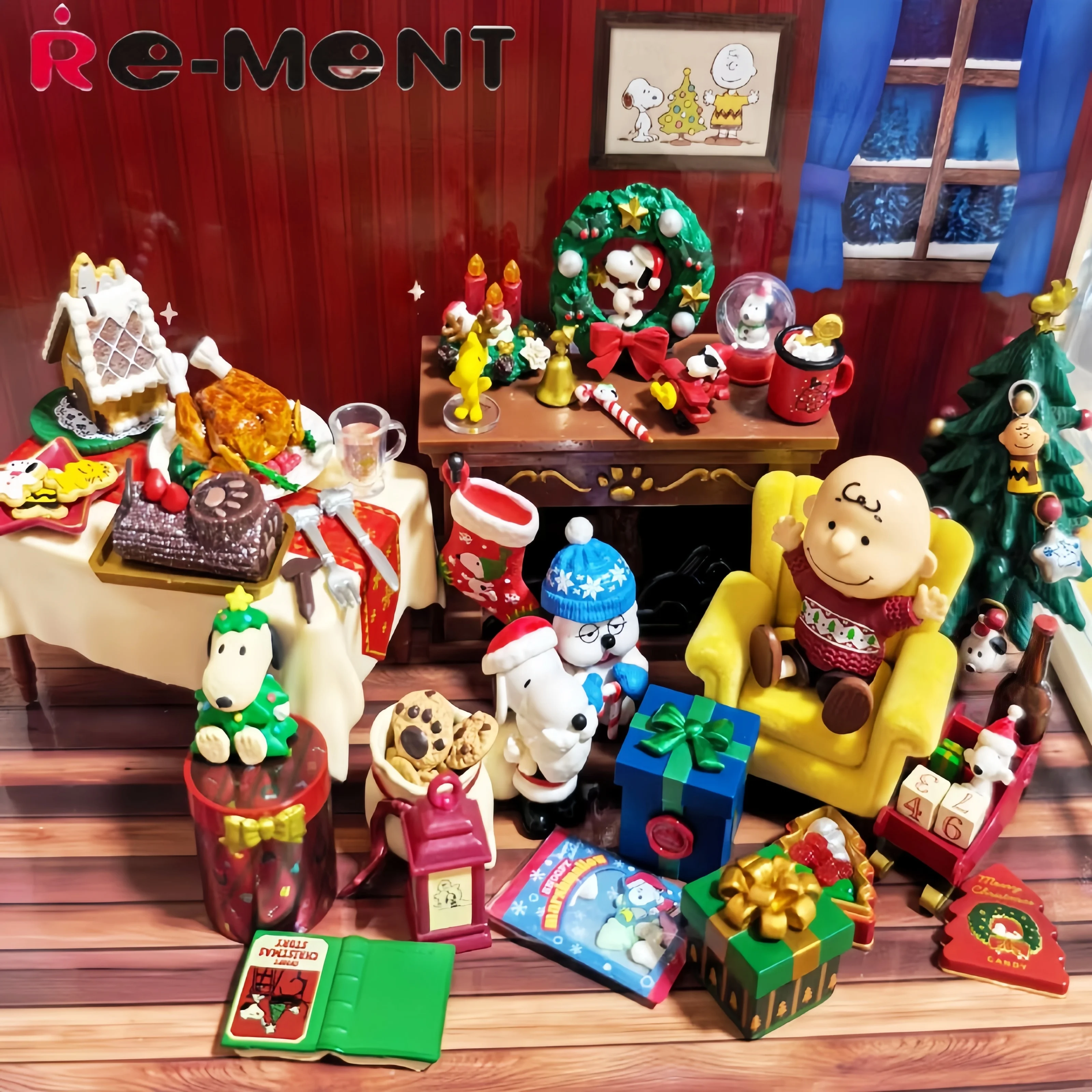In stock Re-Ment Genuine Snoopy Anime Christmas Eve Night Action Figure Collectible Model Toy Ornament For Birthday Gifts toys