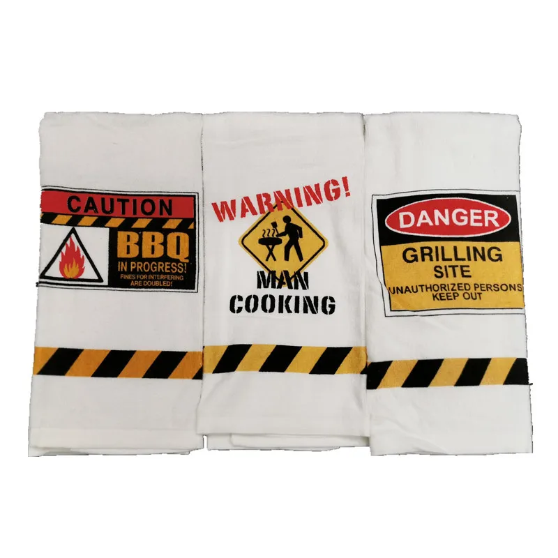 1Pc 41x66cm Thicken Cotton Absorbent White Barbecue BBQ Baking Cut Velvet Printed Kitchen Tea Towel