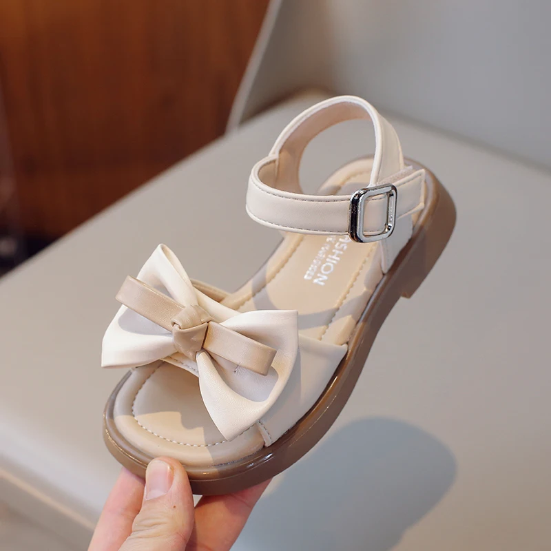 

Girls Sandals 4-16 Years Old Summer Beige Open-toe Bow Middle and Large Children Girls Sandals Fashion Hundred Kid Beach Shoes