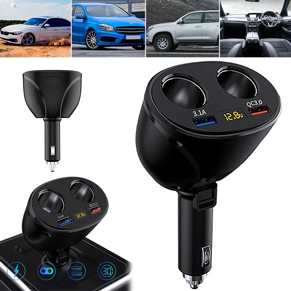 

Car Cigarette Lighter Adapter 2-Way Dual USB Charger Socket Fast Charging Splitter 180 Degree Rotation 12V-24V Car Charger