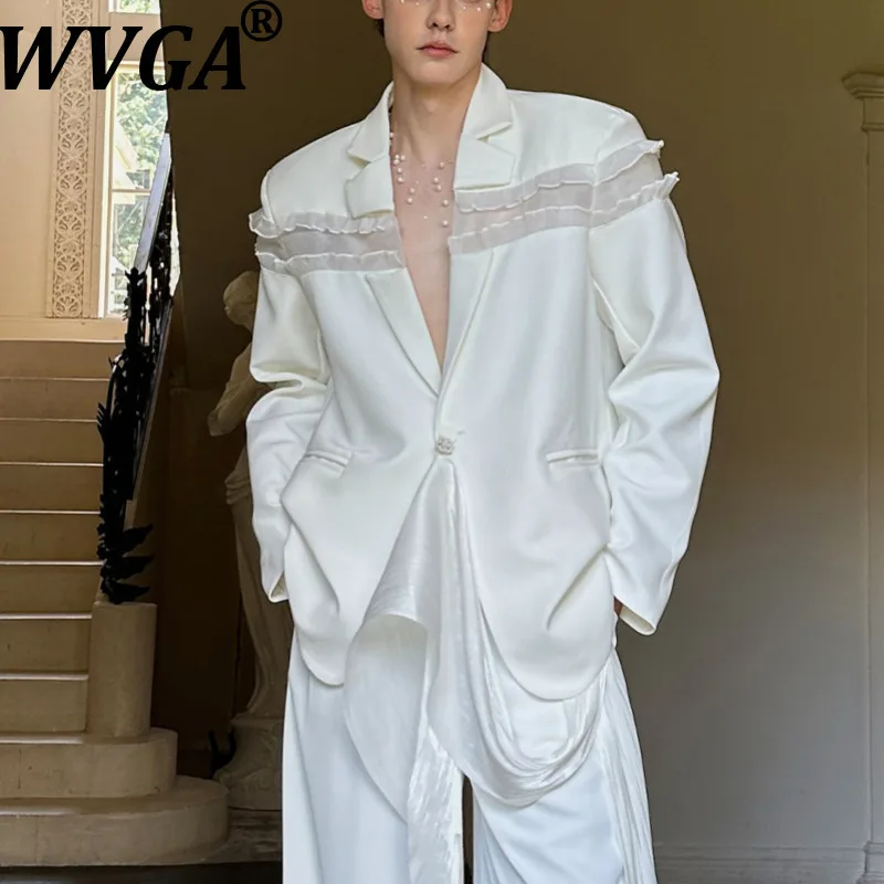 

WVGA весна осень новый мужской элитный кружевной лоскутный модный пиджак с длинными рукавами нишевый шикарный повседневный костюм куртки Ins Y2K W17870