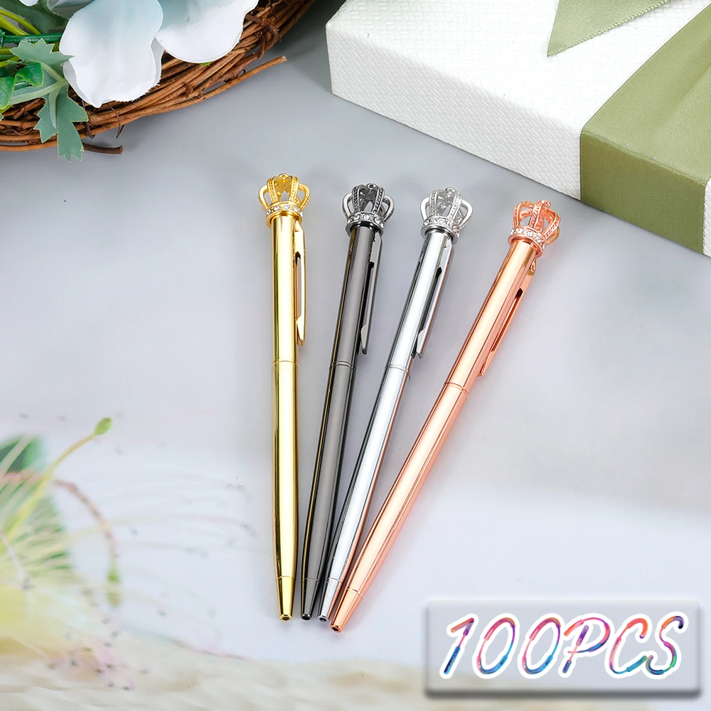 Penrfaiy New Business Ballpoint Dreamy Crown Metal Ballpoint Pen Gift Office Stationery Exquisite Gift Writing Tools 100pcs