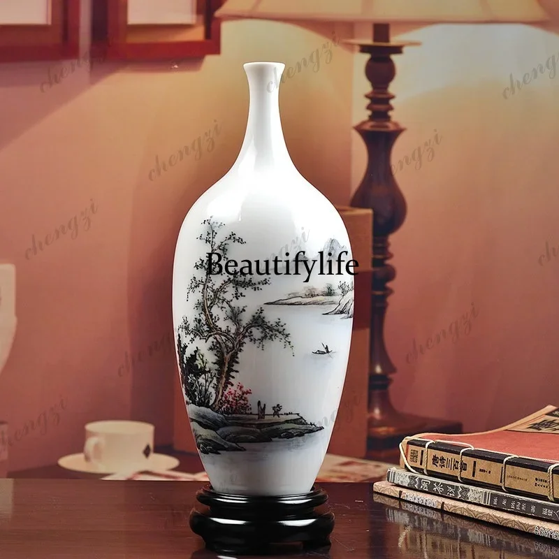 03 Dehua Ceramics National Style Hand-painted Colorful Landscape Vase Ornament Living Room Bogu Frame Company Ornament