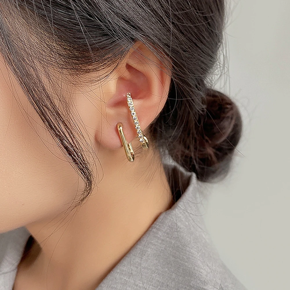 New Design Irregular U-shaped Gold Color Earrings for Women Korean Luxury Crystal Earring Wedding Party Jewelry Accessories