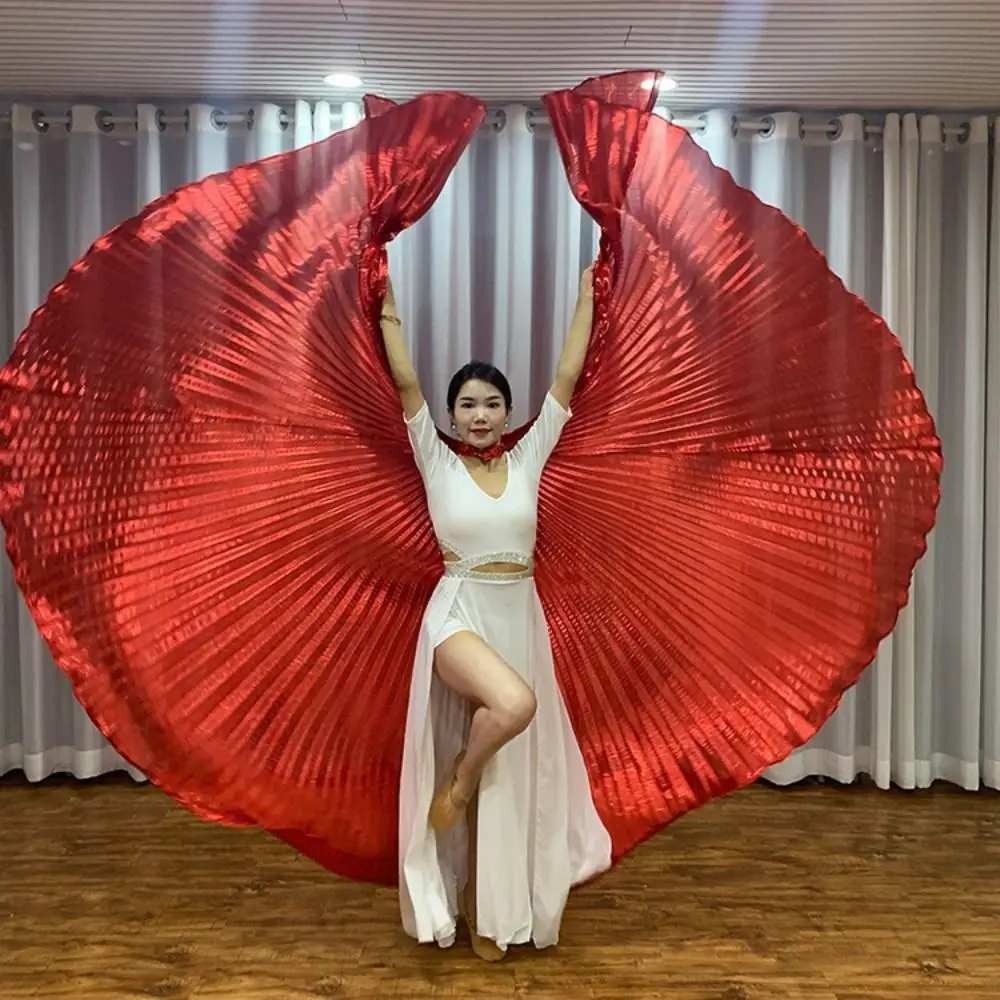 Creative Belly Dance Wing Prop Pleated with Telescopic Rod Large Performance Cape 360 Degree Soft Oriental Dance Props