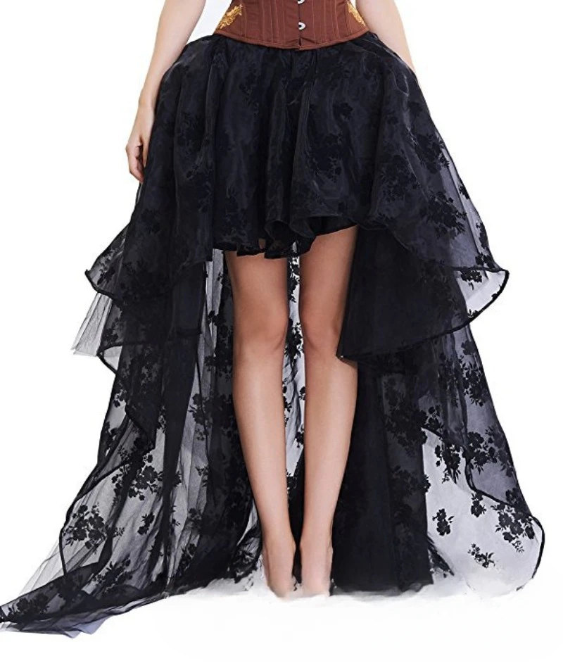 Black and White Front Short Back Long Irregular Skirt Thin Lace Embroidered Half Skirt Slimming Long Skirt Carnival Outfit