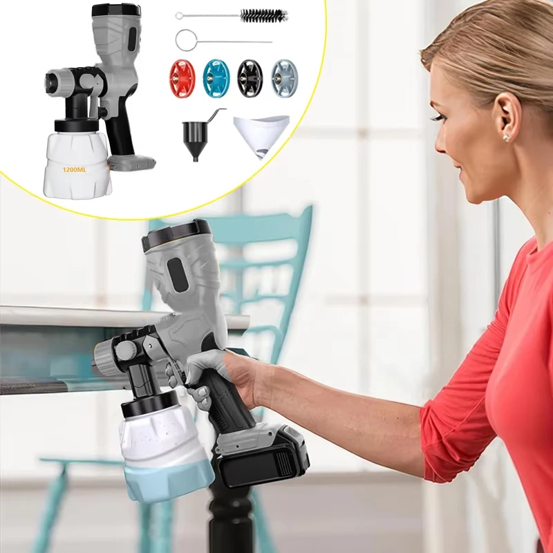 

Cordless paint Spray Gun Replacement for Dewalt 20V Battery 1200ML 42000rpm Motor Auto Airbrush Kit home Furniture Cabinet