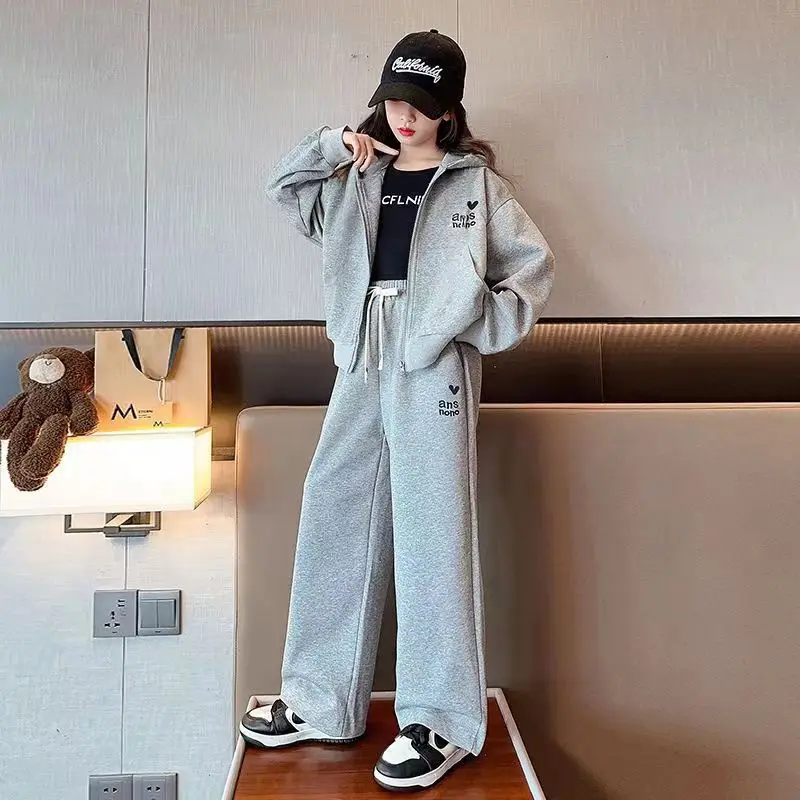 Teenage Children\'s Sports Suit New Spring/Autumn 2024 Fashionable Korean-style Casual 2-piece Set For Girls 6 8 10 12 14 Years