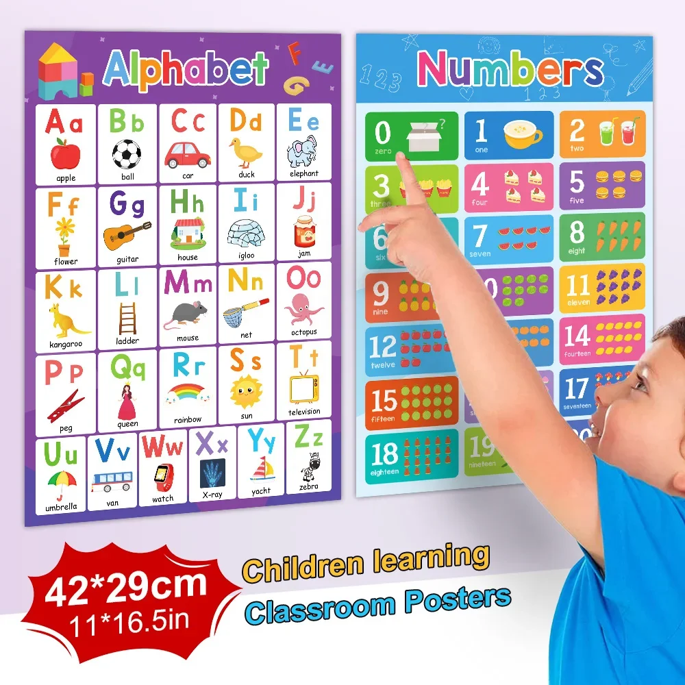 

Abc Alphabet + Numbers 1~20 Poster Set Toddler Educational Charts Learning and Education Toy for Kid Baby Alphabet Montessori