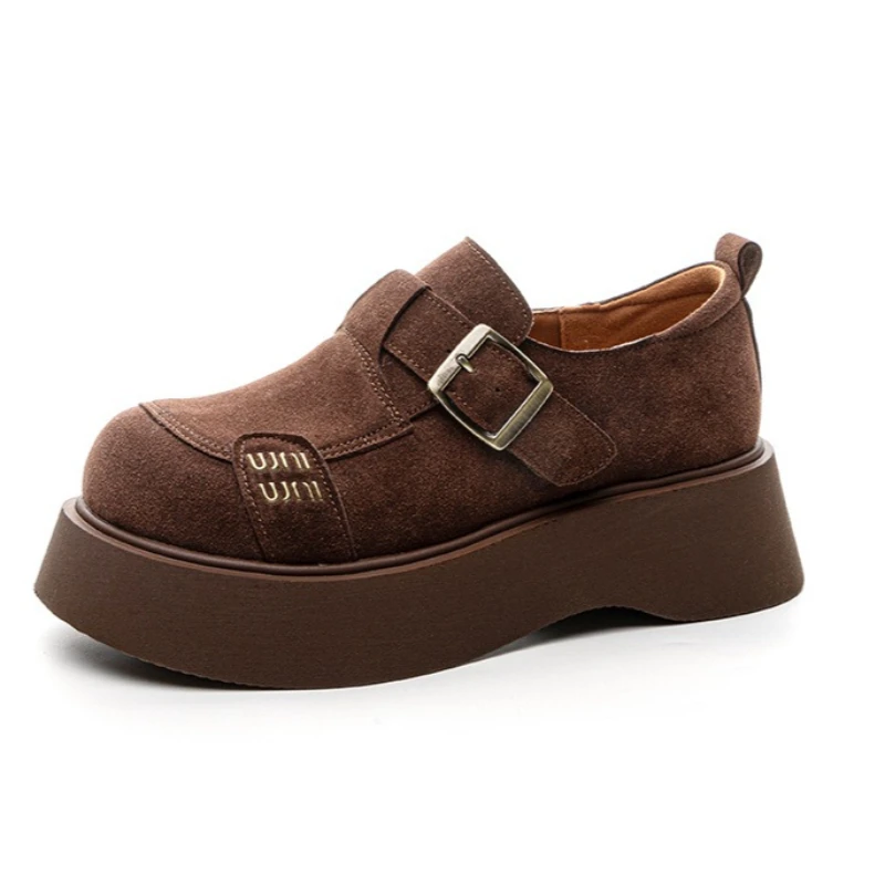 

CICIYANG Women's 5.5cm Chunky Platform Loafers 2026 Spring New Cow Suede Leather Large-Size Female Slip-On Casual Shoes Handmade