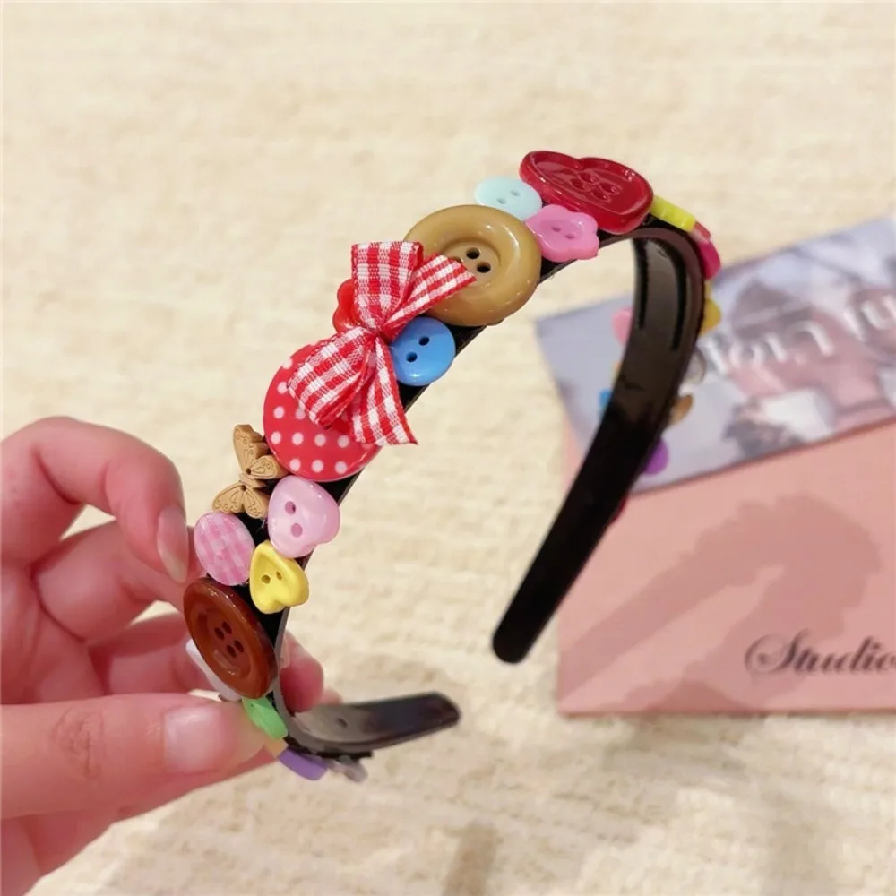 Cute Dopamine Coloured Button Headband Y2k Headwear Childishness Hairband Face Washing Korean Style Bow Hair Hoop Girls