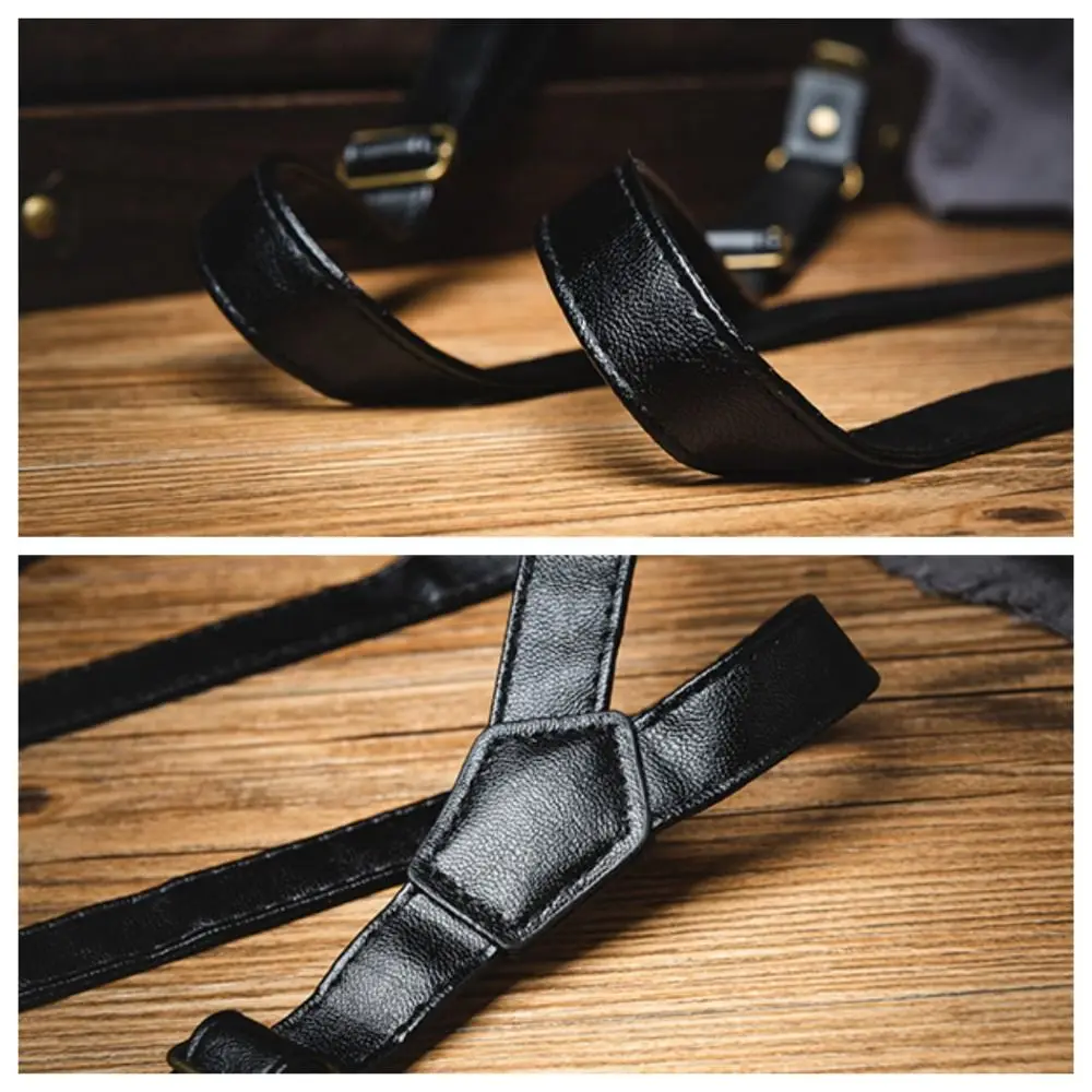 Simple Black Suspenders สําหรับชาย Retro หนังสีน้ําตาล Suspenders ชุดอุปกรณ์เสริม Anti-SLIP Suspender คลิปผู้ชาย