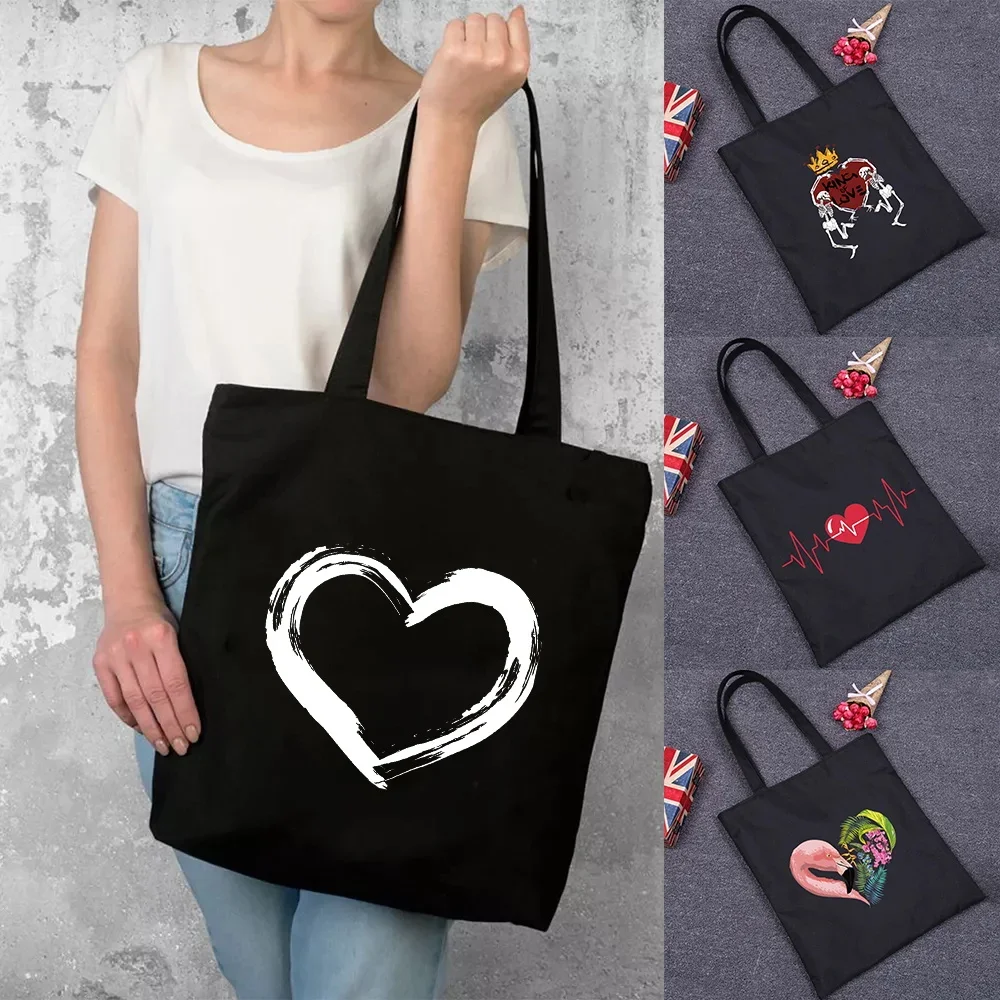 Damskie torby na zakupy moda czarny nadruk składane torebki ekologiczna torba na ramię typu shopper płócienna torba ekologiczna torebka do przechowywania
