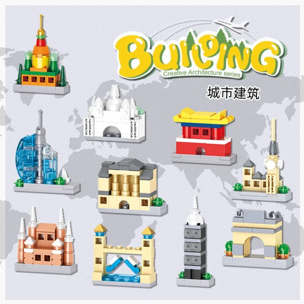 Architectural Street View Series Building Blocks Snacks Fruit Puzzle Model Assembly Toy Desktop Ornament Children Creative Gifts