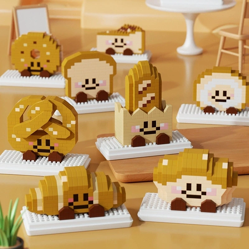 NEW Cute Food Bread Swiss Rolls Baguettes Croissants Sandwiches Toast Building Blocks Kit Girl Bricks Model Kids Toy Children
