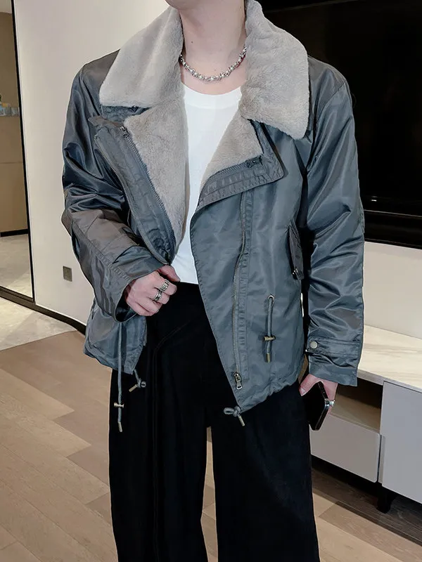 

Мужское свободное мотоциклетное пальто с подкладкой Thiened Fce Jaet, зимнее теплое хлопковое пальто с меховым воротником, модное молодежное пальто...