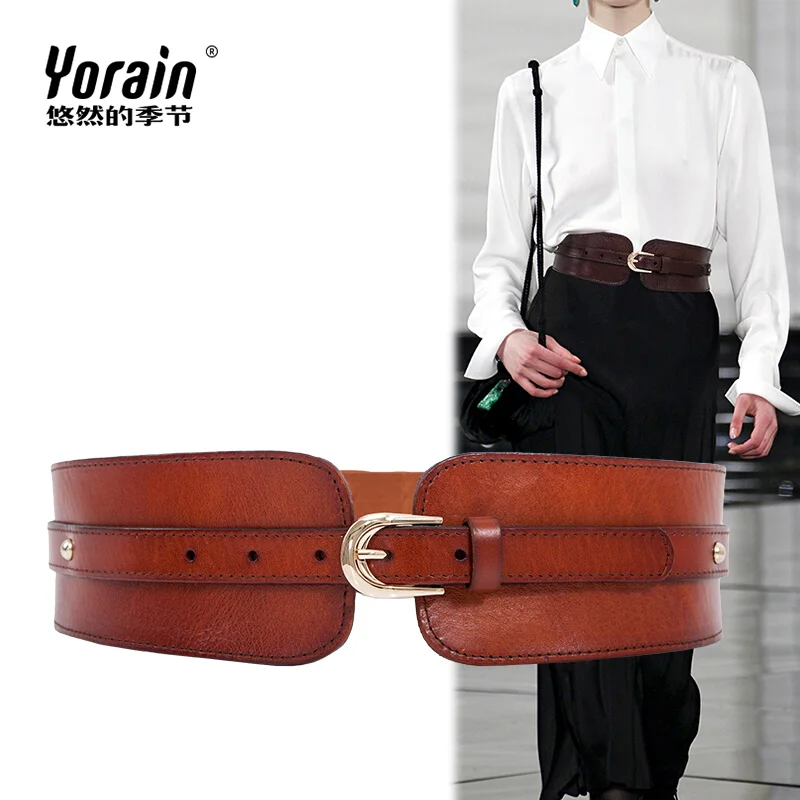 High Quality Black Wine Red Cowhide Wide Belt Women Decorative Elastic Waist Brown Matching Skirt Leather Dress Accessories