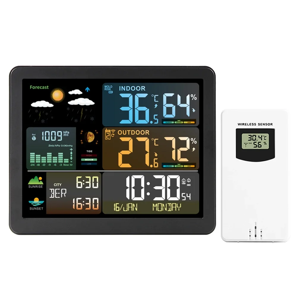 

FJ3566M Wireless Weather Station Indoor Outdoor Thermometer Hygrometer Multifunctional Color Screen Weather Forecast Clock
