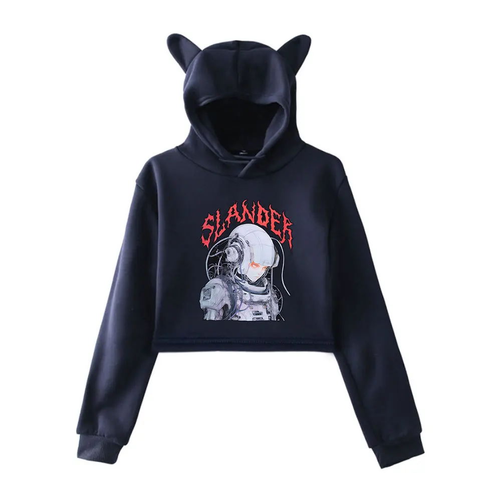 Slander Vintage 90er Jahre Streetwear Logo Hoodie Merch Hoodies Sweatshirts für Mädchen Katze Ohr Crop Mode Sport Pullover