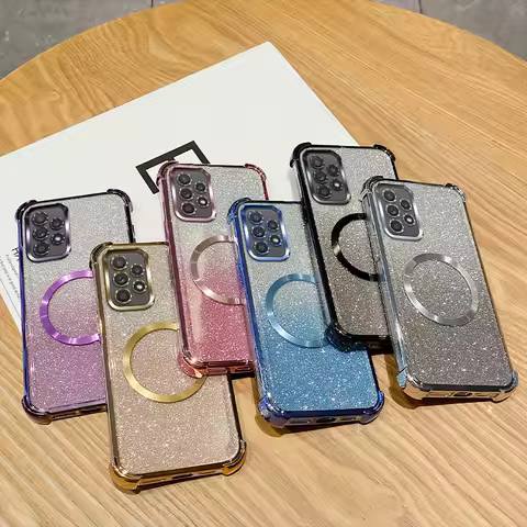 Plating Shockproof Clear Magnetic Ring Phone Case For Samsung Galaxy A03 Core A02 A12 A22 A32 A52 A51 4G A53 A33 Glitter Cover