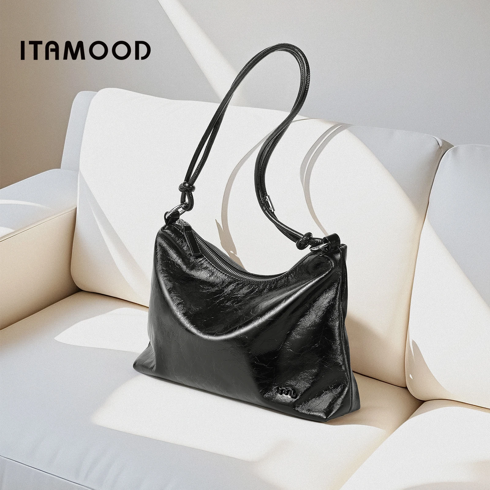 

ITAMOOD Black Shoulder Bag Women Vintage Genuine Leather Underarm Handbag Original Designer Brand Crossbody Bag Back To School