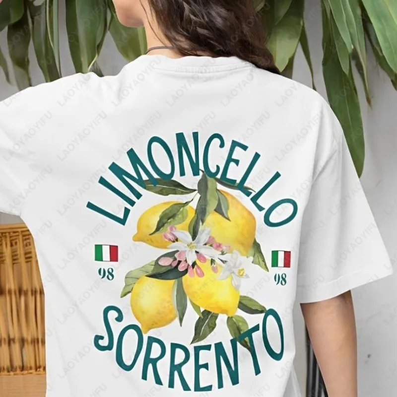 Limoncello TShirt Man Women Unisex Trendy Minimalist Beach Holiday Clothing Italy Dolce Vita Print Organic Cotton White Tee Tops