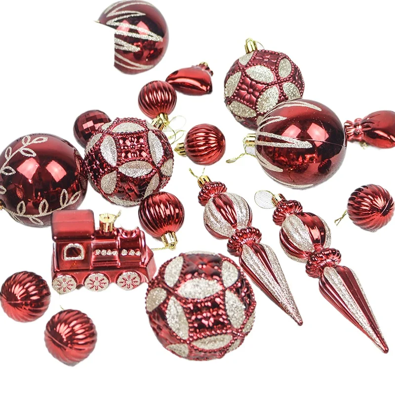 

Christmas Decorations Painted Ball Set Box Small Train Ice Pick Decorative Pendant