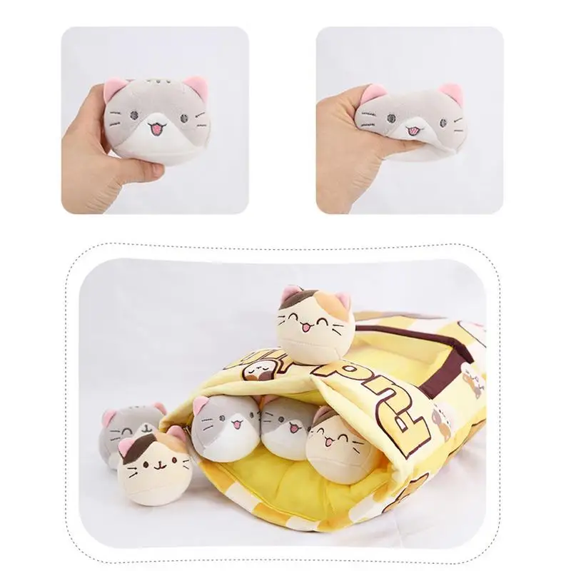 New Pudding Snack Pillow Removable Kitten Snack Bag Pillow Cute Stuffed Animal Cat Doll Pudding Bag Home Decor Pillow Kids Gifts