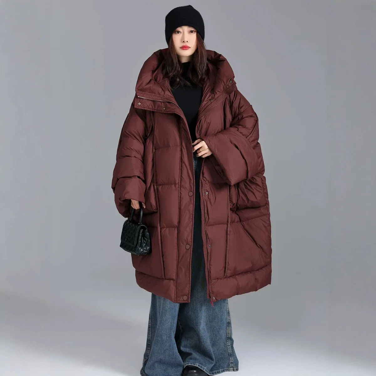 Oversize Mid Length Snow Parka Big Pocket Super Large Loose Thick 90% White Duck Down Jacket Winter New Down Coat for Women