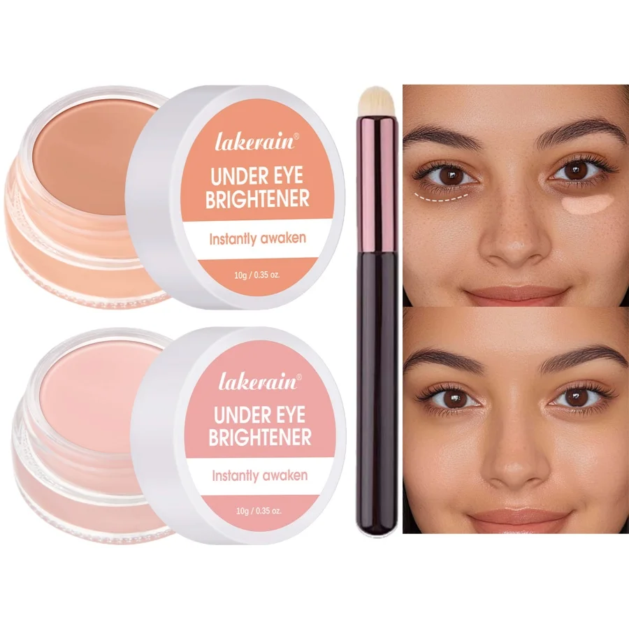 Corretivo para Olhos Lakerain com Pincel, Creme Modelador 3D Durável para Olheiras, Linhas de Idade e Cobertura de Manchas, Maquiagem de Longa Duração