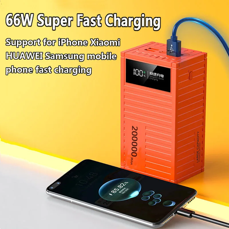 200000mAh Power Bank 66W PD QC 3.0 Charger Powerbank Large Battery Capacity Power Station Fast Charging For iPhone Xiaomi HUAWEI