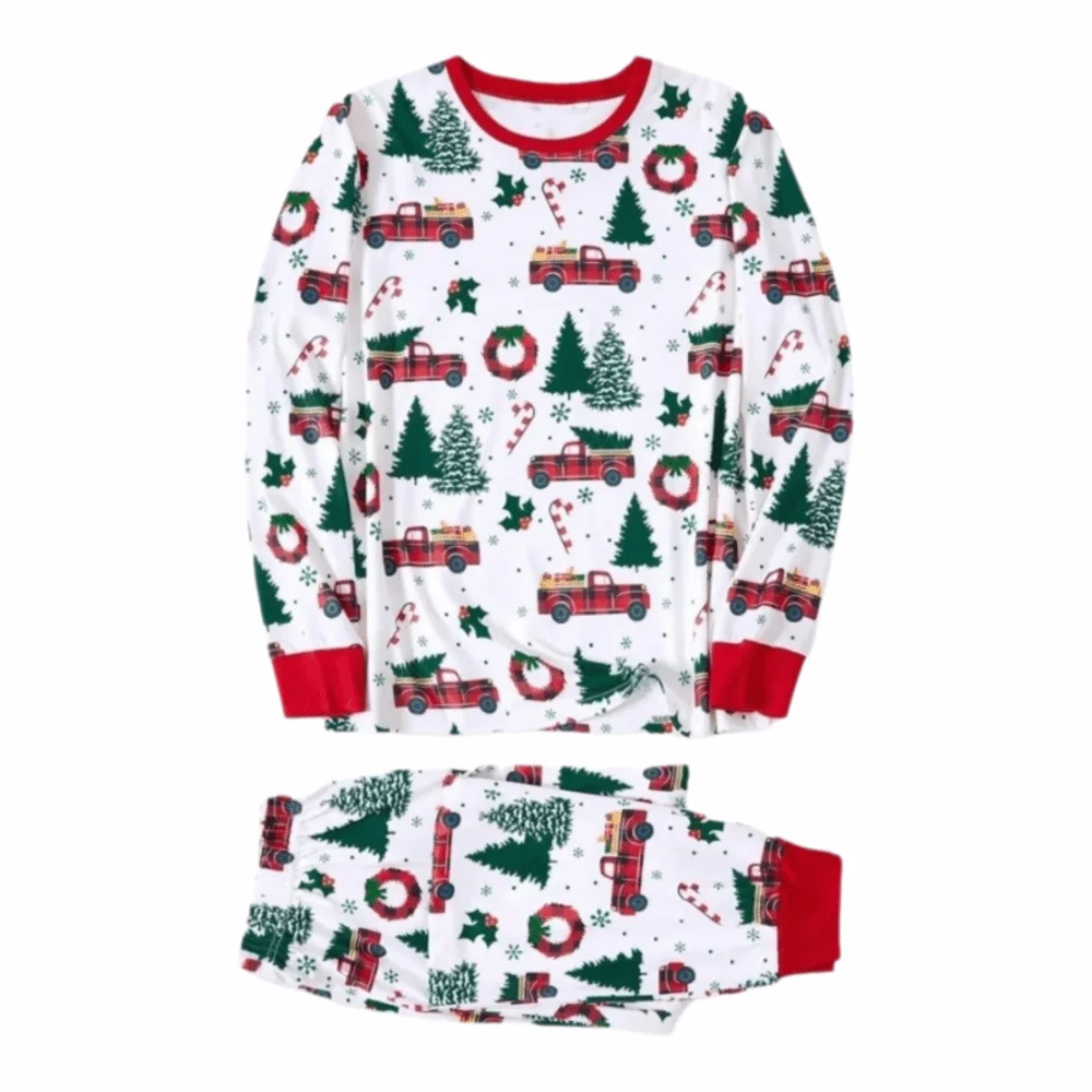 

Christmas Family Matching Outfits Cotton Parent-child Christmas Pyjamas Set Cartoon Print Garland Adult Kids Loungewear Dad Mom
