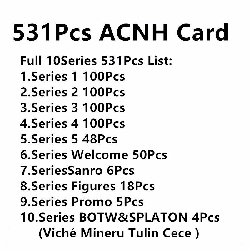 ACNH Card 531Pcs Full Set All 10SERIES 2026 New Data V3.0 Ntag215 Chip Viché Mineru Tulin Cece Mini BIg/Standard Card
