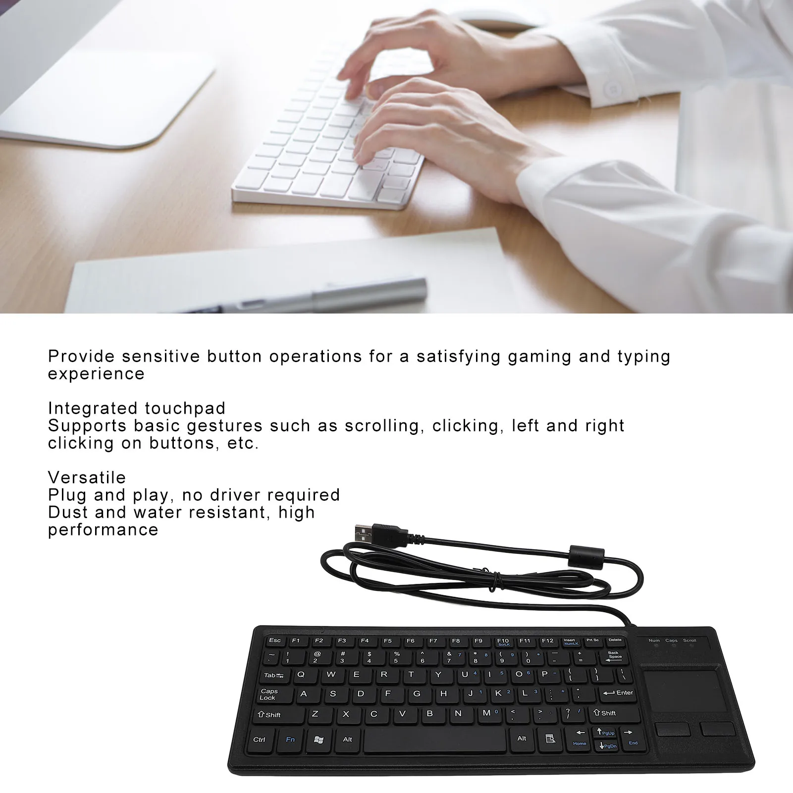 

Wired Touch Keyboard Wired 20000+ Use Times Water Resistant Mechanical Keyboard HUB Function Support Plug and Play for Laptop