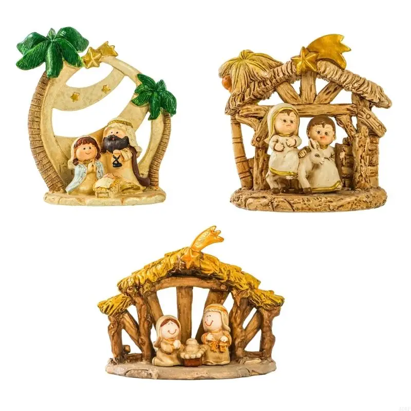 Christmas Nativity Figurines Nativity Scene Statue with Stable Holy Family A0KF