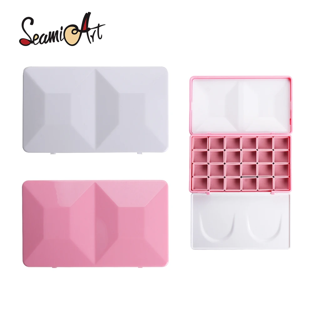 SeamiArt 1pc Imitation Enamel Diamond Painting Box Travel Case Palette with Magnet Half Pans for Watercolor Paint Subpackage