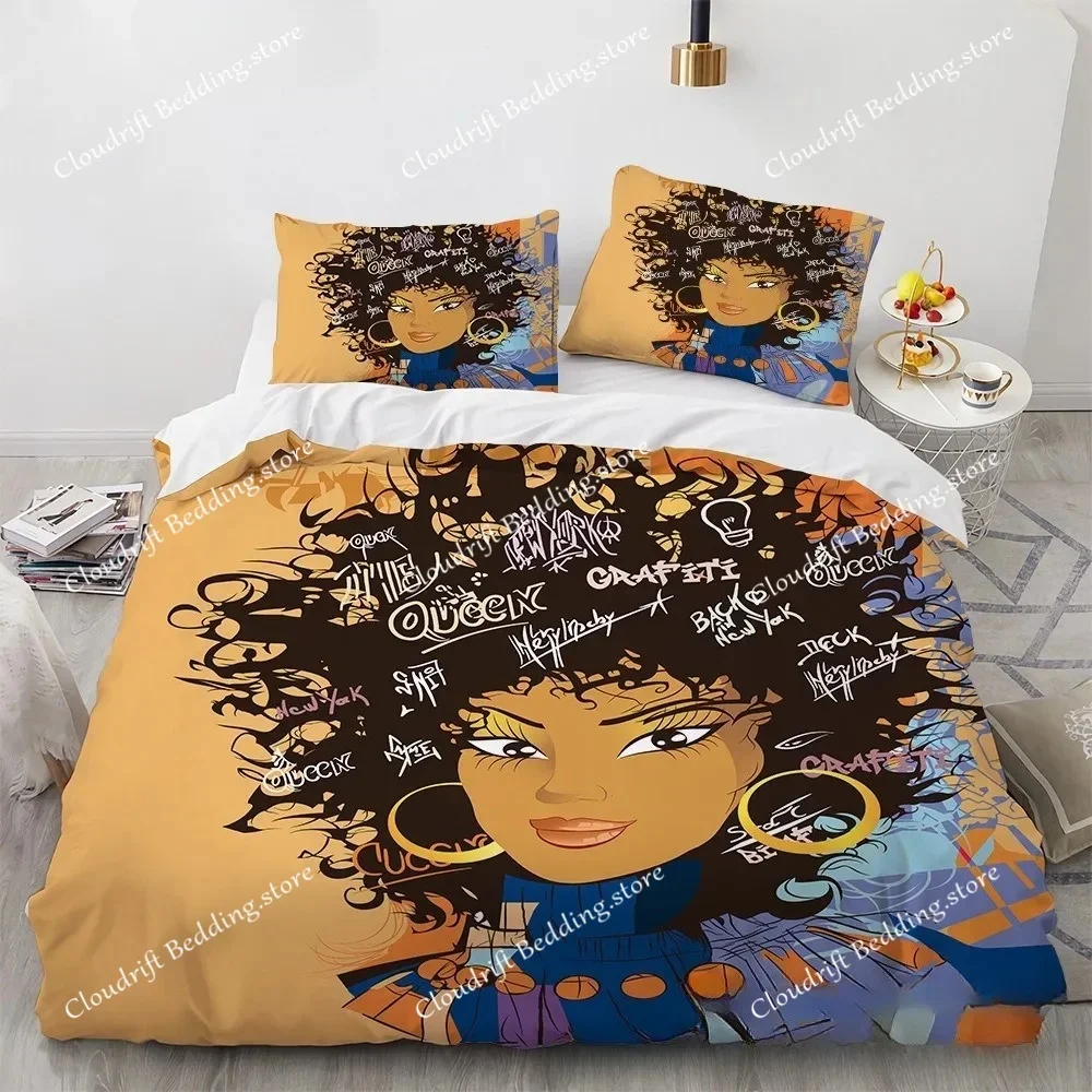 

cute African girl，Microfibre Bedding Sets, Children's Bed Linen with Zip Room Decor Duvet Cover for Teenagers adult026